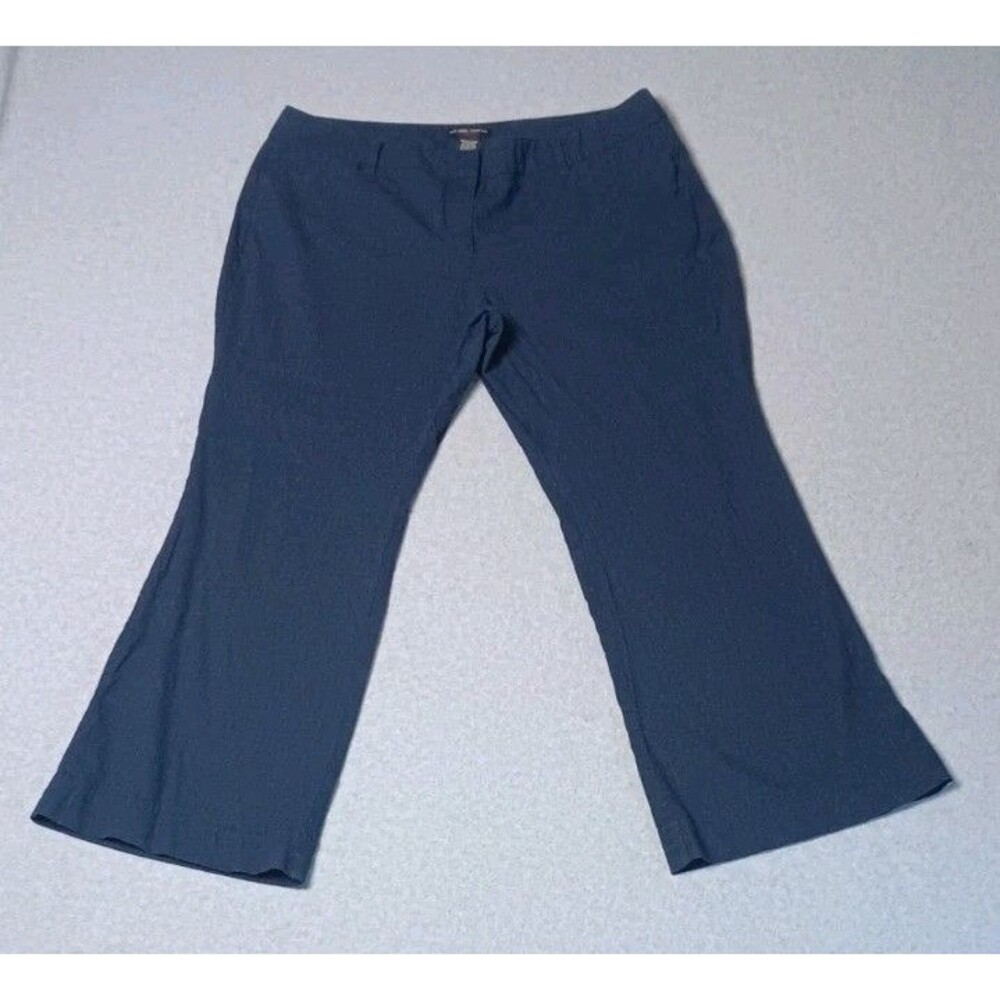 NY&Co Linen Blend Wide Leg Trouser Slack Pants 16 Petites Navy Blue Workwear